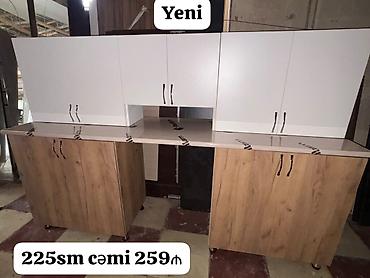Mətbəx mebeli dəsti - Ölçü: 225 sm - Üst şkaflar: ağ rəngdə, ikiqat