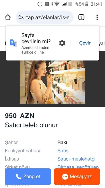 marketde satici: Satış məsləhətçiləri. 1 ildən az təcrübə. Tam iş günü. Yasamal r. r-nu