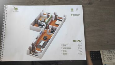 купить квартиры в бишкеке: 2 комнаты, 78 м², 108 серия, 9 этаж, ПСО (под самоотделку)