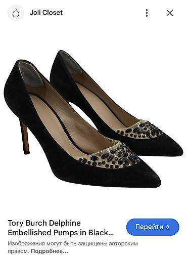 tory bruc: Tory Burch, kristallarla bəzədilmiş qara zamşa ayaqqabı, 36 ölçüdür — 4