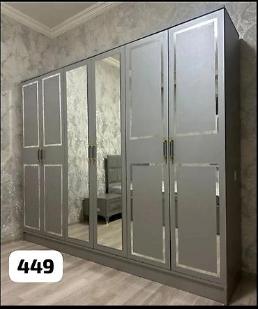 Geniş tutumlu, 6 qapılı yataq otağı dolabı - Rəng: boz, gümüş çərçivə lalafo.az -da Geniş tutumlu, 6 qapılı yataq otağı dolabı - Rəng: boz, gümüş çərçivə