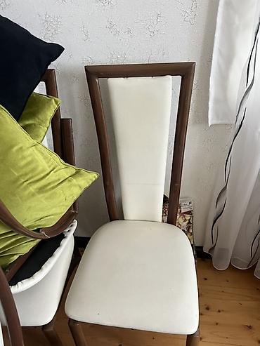 qoz: Ağ rəngli, müasir dizaynlı yemək otağı stulları dəsti.xüsusi dəridən — 4