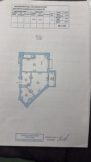 квартира эверест: 1 комната, 42 м², Тунгуч мкр 8 этаж — 3