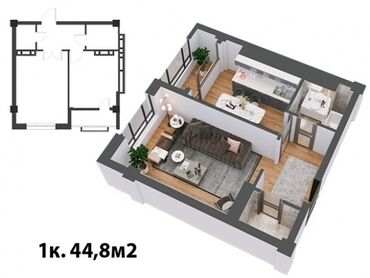 боконбаева квартира: 1 комната, 45 м², Элитка, 13 этаж, ПСО (под самоотделку)