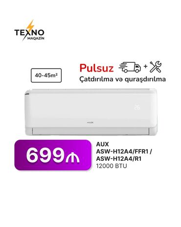 Kondisionerlər: Kondisioner AUX, 40-45 kv. m, Split sistem, Kredit yoxdur, Pulsuz quraşdırılma