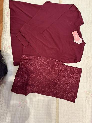 Alt paltarı: Suwen qadın pijama dəsti - Rəng: bordo/şərab tonları - Üst — 1