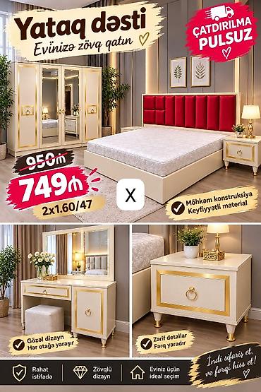 Yataq dəsti – evinizə zövq qatan komplekt Tərkib: - Geniş qarderob lalafo.az -da Yataq dəsti – evinizə zövq qatan komplekt Tərkib: - Geniş qarderob