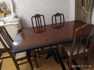 столы и стулья в баку: Masa +6 stul birlikde 130 azn satilir‼️masa acilir unvan ehmedli 9990