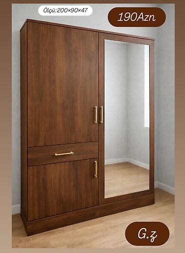 Geyim dolabı — güzgülü, taxta fakturalı model - Ölçü: 200 × 90 × 47 sm