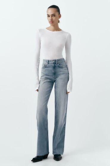 джинсы размер xs: Прямые, Zara, Высокая талия