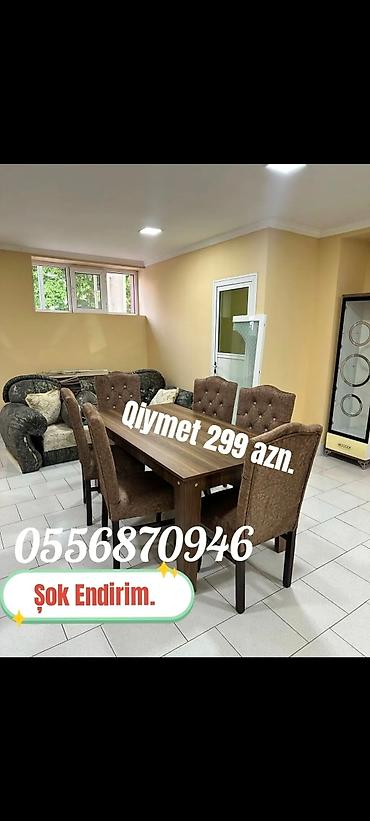 Masa və oturacaq dəstləri: Qonaq otağı üçün, Yeni, Açılmayan, Dördbucaq masa, 6 stul — 3