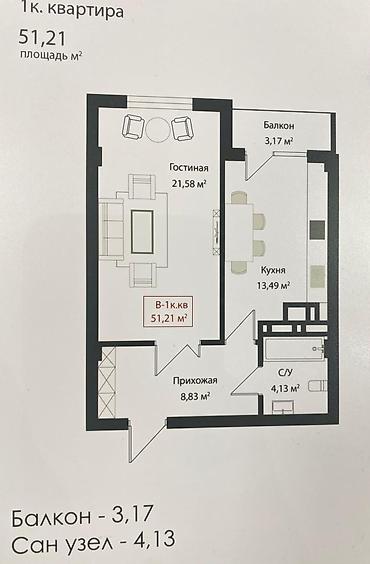 amir city: 1 комната, 51 м², Южная Магистраль Элитка, 5 этаж, ПСО (под самоотделку) — 4