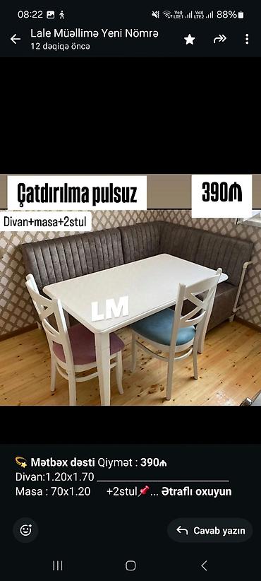 metbex divanlari: 💫 *Mətbəx dəsti* Qiymət : *390₼* Divan:1.20x1.70 — 4