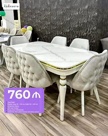 Mebel dəsti – açılan masa və 6 ədəd stul - Masa: açıq ölçü 90×200 sm