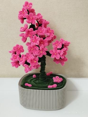 bez parca: Dekorativ süni bonsai ağacı – çəhrayı çiçəklərlə - Material: yumşaq — 2