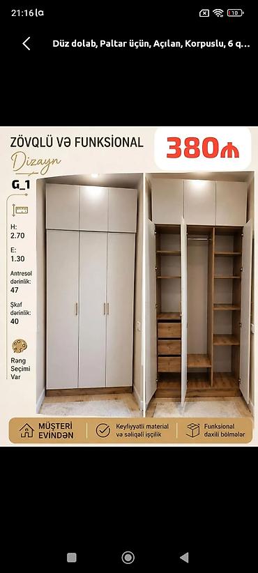 ucuz dolap: Zövqlü və funksional dizaynlı paltar dolabı Ölçülər: - Hündürlük — 1