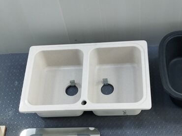 metbex ucun moyka: İki bölməli mətbəx lavabosu - Material: kompozit/daş effektli, açıq