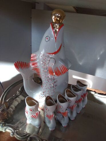 рыба толстолобик: Фарфоровый набор Рыбы Полонского фарфорового завода, белый, советских