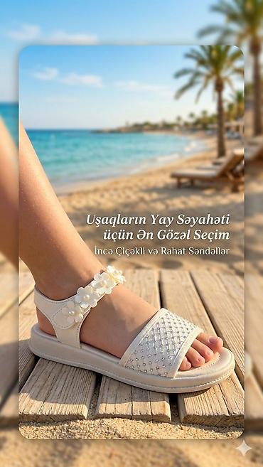 Детская обувь: Uşaq yay sandalısı – incə çiçəkli və rahat model - Rəng: krem/ivori — 1