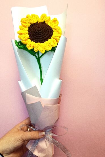 подарка для мамы: Цветы подсолнух из пряжи ручной работы призент подарок для милых дам
