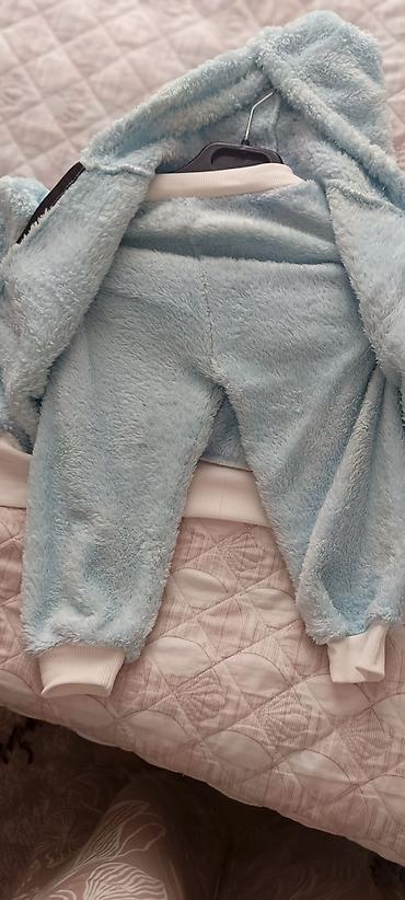şaxta baba oyuncagi: Uşaq üçün isti iki hissəli dəst - Rəng: açıq mavi - Material: yumşaq — 1