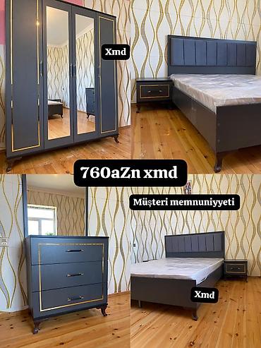 taxt ucun baza: Yataq otağı mebel dəsti - Rəng: Tünd boz (qızılı dekor xətləri ilə) - — 1