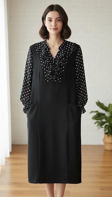 платье для полных: Повседневное платье, Осень-весна, Трикотаж, Прямое, 7XL — 1