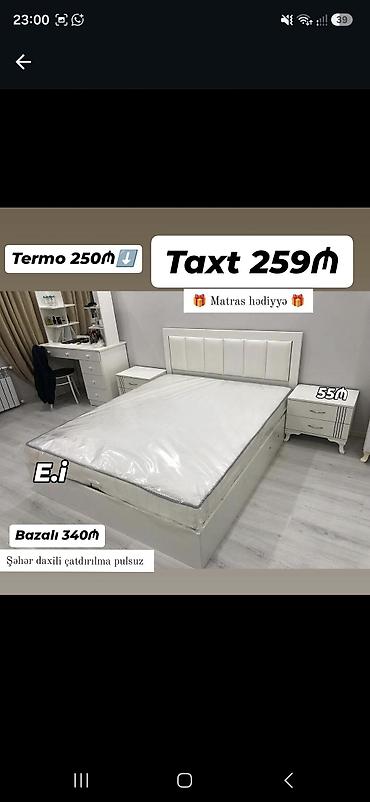 mebel termo: Ağ rəngli yataq otağı dəsti – müasir dizayn - Taxt: 259₼ - Bazalı — 1