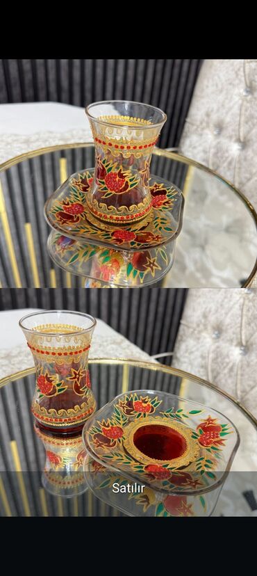 Qrafinlər və səhənglər: Armudu stəkanlar, rəng - Qırmızı, Şüşə, 2 ədədli dəst, 300 ml, Türkiyə