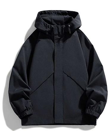 Kurtkalar: Qara rəngli kapüşonlu yüngül küləkkeş (unisex) - Minimalist dizayn — 1