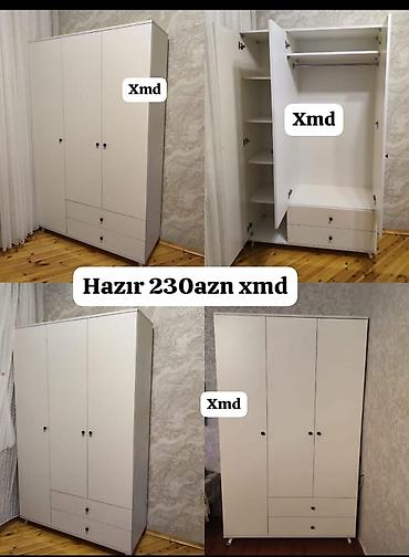 Ev üçün mebel: Ağ rəngli 3 qapılı paltar şkafı - Minimalist dizayn, düz xəttli fasad — 1