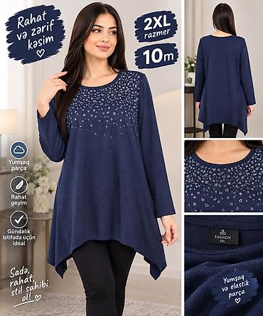 Qadın geyimləri: Məhsul: Qadın tunikləri (2XL) 1) Boz mayicni yumşaq tunik - Material — 2