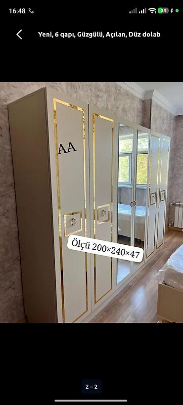 skaf: Yeni, 6 qapı, Güzgülü, Ağ, Açılan, Düz dolab — 1