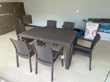 Bağ, çöl oturacaqları: Dördbucaq masa, 6 stul, Açılmayan, Stullar ilə, Plastik