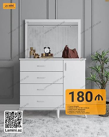 kamod: Ağ rəngdə, müasir dizaynlı komod-güzgü dəsti - Termo güzgülü - — 1