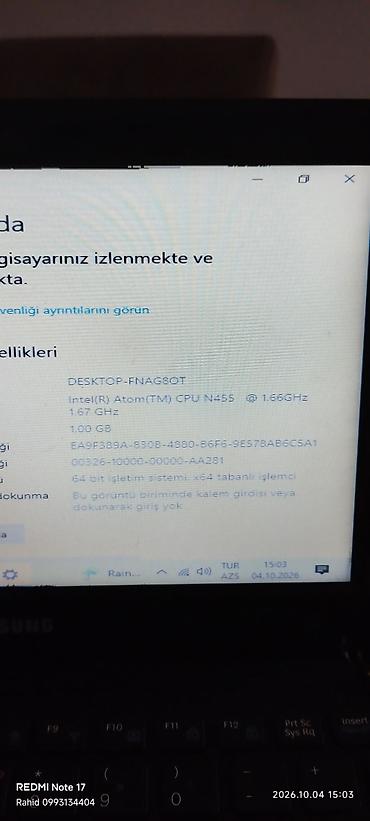 sam agac: Samsung netbuk Model: Samsung N150 (etiketdə “N150”/“N150-N” seriyası — 3