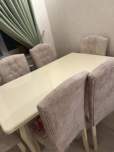 metbex ucun krantlar: Yemək otağı dəsti – 1 masa + 6 stul - Masa: krem rəngli, düzbucaqlı — 2