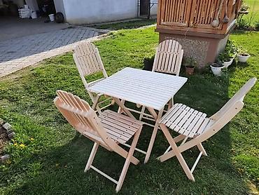 ormar dubine 35 cm: Drveni baštenski set – sklopivi sto i 4 stolice - Materijal: puno — 1