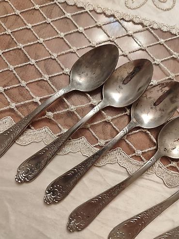 Süfrə ləvazimatları: Antik metal qaşıqlar dəsti, çatdırılma var - Sayı: 6 ədəd - — 1