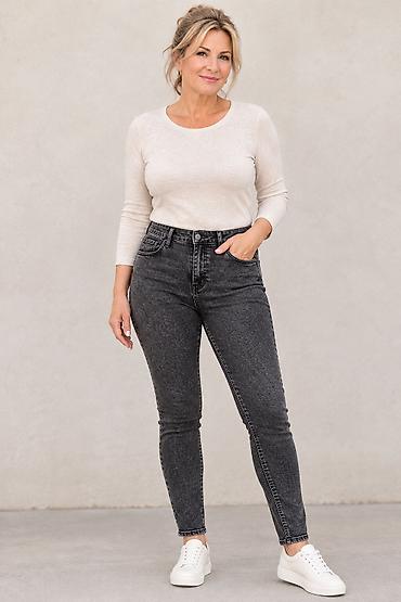 mona sivi kais: Ženske skinny farmerke – visok struk, veličina 42 - Model: skinny — 1