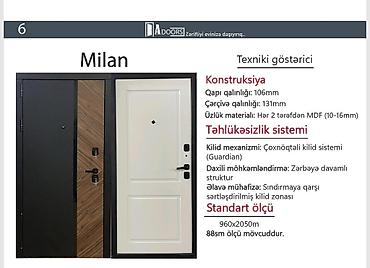 Milan giriş qapısı Texniki göstəricilər: - Konstruksiya: qapı