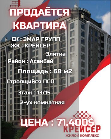 Долгосрочная аренда квартир: 2 комнаты, 68 м², Элитка, 13 этаж, ПСО (под самоотделку)