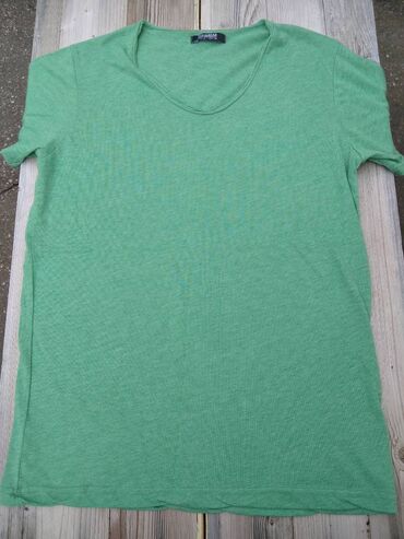 široke farmerke h: Short sleeves T-shirt, M (EU 50), Pull and Bear, color - Green, Cotton