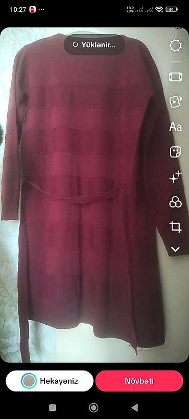 deri jaket: Bordo rəngli uzun kardiqan - Brend: elini (etiketdə göstərilib) — 2