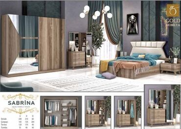 серая мебель: Двуспальная кровать, Шкаф, Трюмо, 2 тумбы, Турция, Новый