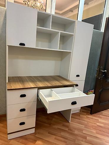 ev mebel: Funksional iş/stolüstü modul dəsti - Rəng: ağ korpus, taxta — 2