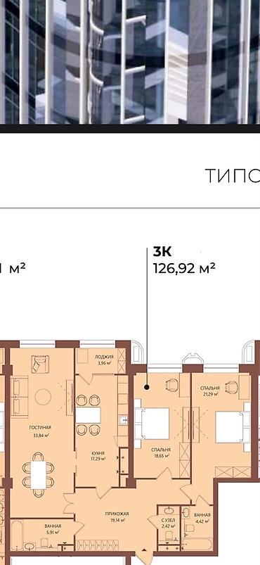 жк next: 3 комнаты, 127 м², Элитка, 4 этаж, ПСО (под самоотделку) — 1