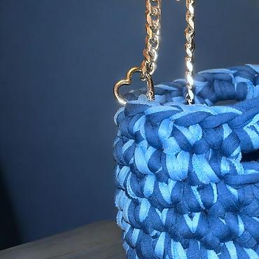 bershka baletanke: Rucno pletena torba od t-shirt yarn. Tamno plavo, svetlo plava — 2