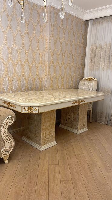 mermer stollar: Для гостиной, Б/у, Раскладной, Прямоугольный стол, 8 стульев, Украина