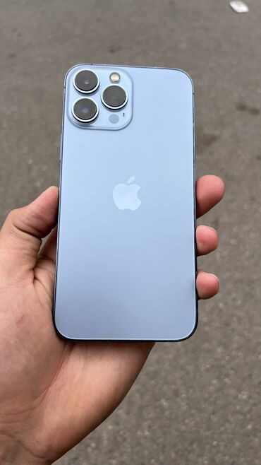 Apple iPhone: IPhone 13 Pro Max, Б/у, 128 ГБ, Sierra Blue, Защитное стекло, Чехол, 100 %